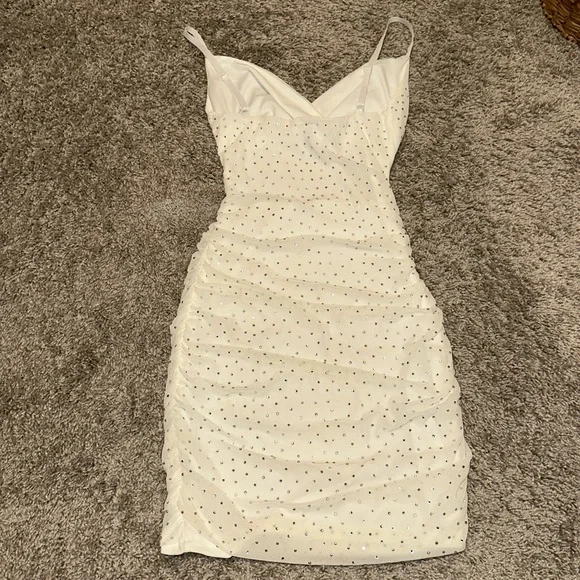 Windsor White Mini BodyCon Dress with Rhinestones - Picture 2 of 2